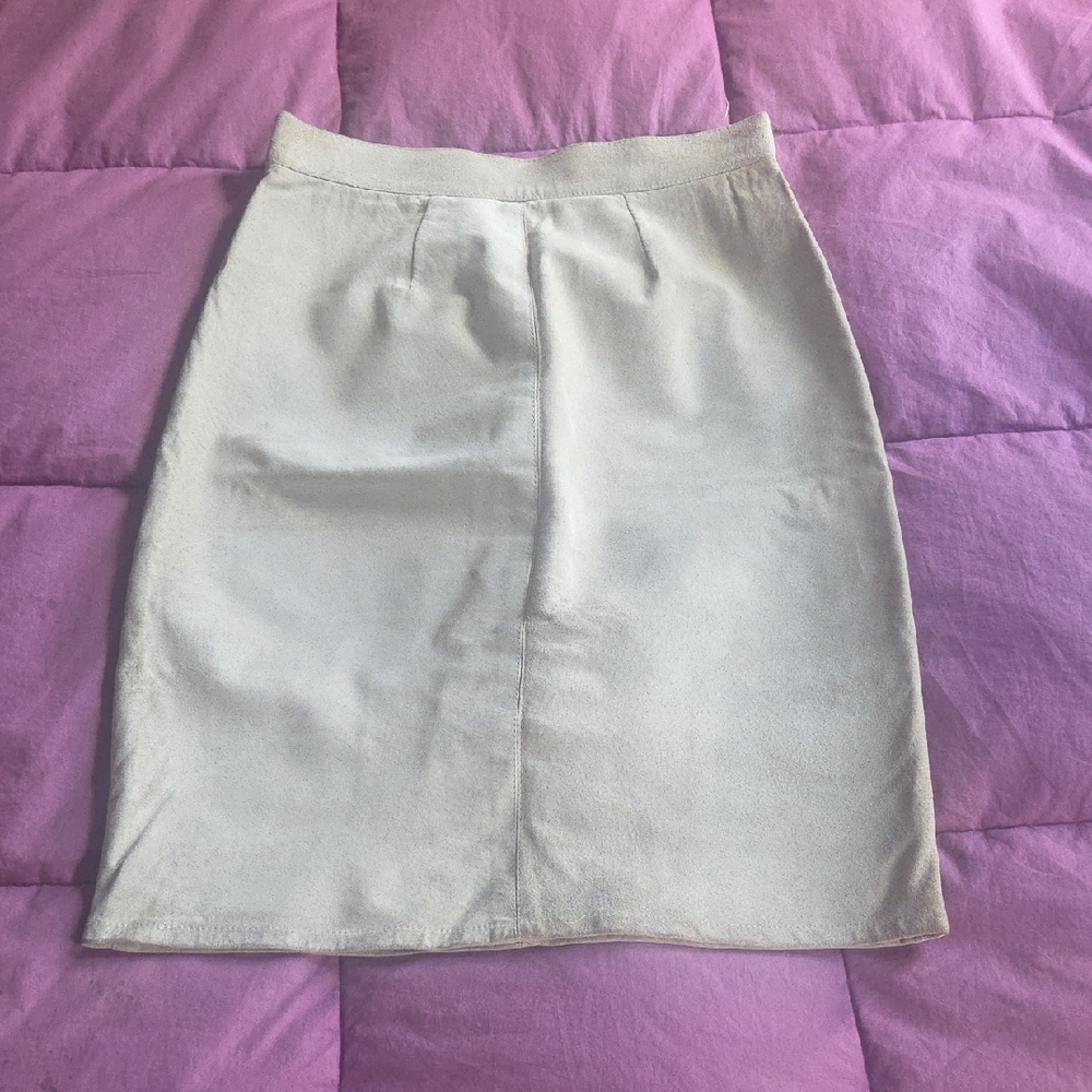 Elegant Italian Neutral Taupe Suede Midi Skirt Fully Lined S/M 6/8 42 (Italy)
